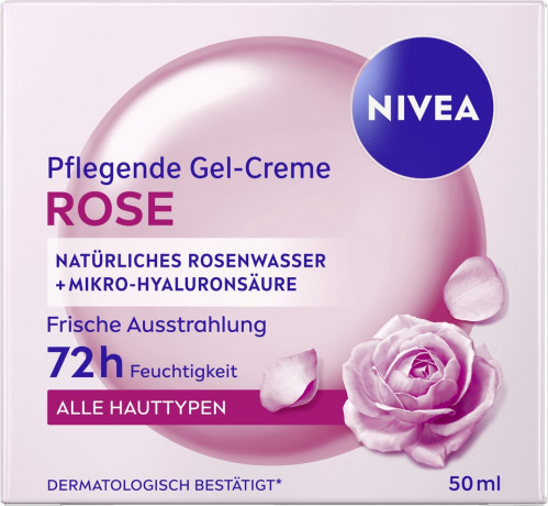 NIVEA Pflegende Gel-Creme Rose, 50 ml, Нивеа Гель крем для лица, розовая вода и гиалуроновая кислота, лёгкое увлажнение, 50 мл