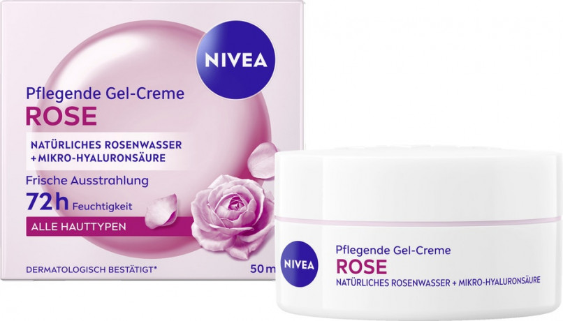 NIVEA Pflegende Gel-Creme Rose, 50 ml, Нивеа Гель крем для лица, розовая вода и гиалуроновая кислота, лёгкое увлажнение, 50 мл