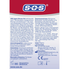 SOS Lippen-Herpes-Gel, 5 g, SOS Гель от герпеса на губах, с кремниевым гелем, быстрое облегчение боли и жжения, 5 г