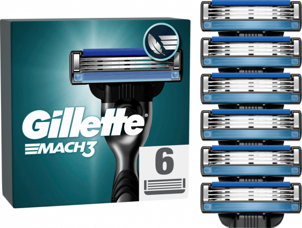 GILLETTE Rasierklingen, Mach3, 6 St, Джилетт Сменные кассеты Mach3 для мужской бритвы, 6 шт.