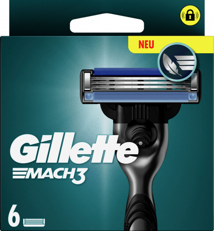 GILLETTE Rasierklingen, Mach3, 6 St, Джилетт Сменные кассеты Mach3 для мужской бритвы, 6 шт.