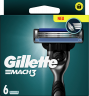 GILLETTE Rasierklingen, Mach3, 6 St, Джилетт Сменные кассеты Mach3 для мужской бритвы, 6 шт.