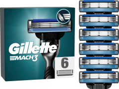 GILLETTE Rasierklingen, Mach3, 6 St, Джилетт Сменные кассеты Mach3 для мужской бритвы, 6 шт.