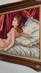 Картина винтажная &quot;Обнаженная дама&quot;, вышивка, в раме, 128 х 68 см, Германия, 1960-70гг.