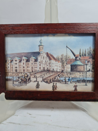 Картина винтажная Im Stil C.Stenton "Городской пейзаж", деревянная рама, 17 х 12 см, Германия, 1960-70гг.