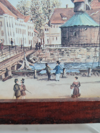 Картина винтажная Im Stil C.Stenton "Городской пейзаж", деревянная рама, 17 х 12 см, Германия, 1960-70гг.