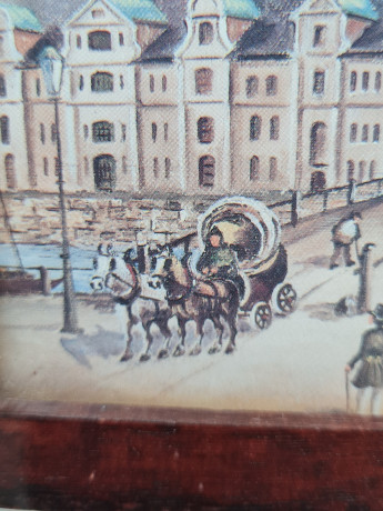 Картина винтажная Im Stil C.Stenton "Городской пейзаж", деревянная рама, 17 х 12 см, Германия, 1960-70гг.