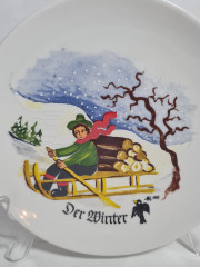 Тарелка декоративная винтажная Jahreszeitenteller &quot;Зима. №4&quot;, коллекционная в заводской упаковке, лимитированная серия, фарфор, 19 см, Германия, 1983 год