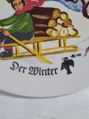 Тарелка декоративная винтажная Jahreszeitenteller &quot;Зима. №4&quot;, коллекционная в заводской упаковке, лимитированная серия, фарфор, 19 см, Германия, 1983 год