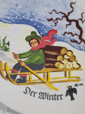 Тарелка декоративная винтажная Jahreszeitenteller "Зима. №4", коллекционная в заводской упаковке, лимитированная серия, фарфор, 19 см, Германия, 1983 год