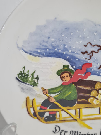 Тарелка декоративная винтажная Jahreszeitenteller "Зима. №4", коллекционная в заводской упаковке, лимитированная серия, фарфор, 19 см, Германия, 1983 год