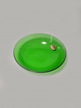 Filigran Glas Heye Стеклянная зеленая тарелка, 15см x 4см, Германия, 1960-70гг.