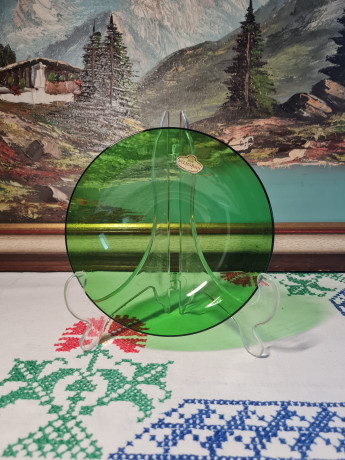 Filigran Glas Heye Стеклянная зеленая тарелка, 15см x 4см, Германия, 1960-70гг.