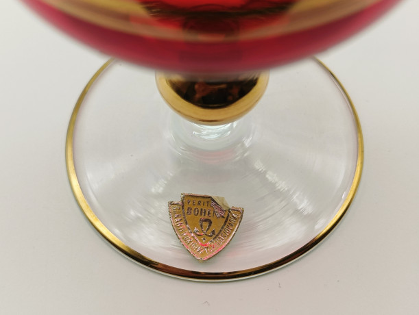 Бокалы для вина винтажные Bohemia, с золотым декором, хрустальное стекло, 6 шт., 11.5 см, Чехословакия, 1970-80гг.