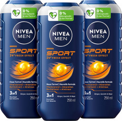 NIVEA MEN Duschgel Sport, 750 ml (3x250 ml), Нивеа Мужской гель для душа и волос, минералы, после спорта, набор, 750 мл