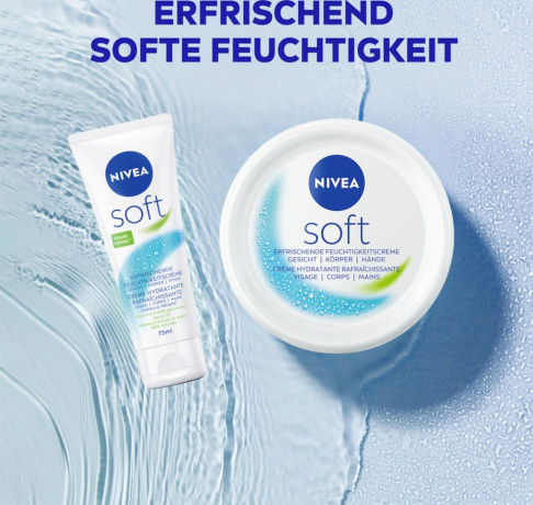 NIVEA Soft Creme, 50 ml, Нивеа Освежающий увлажняющий крем, масло жожоба и витамин E, для лица тела и рук, 50 мл