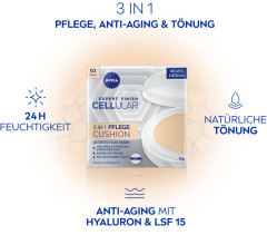NIVEA Expert Finish Cellular 3in1 Pflege Cushion 02 Mittel, 15 g, Нивеа кушон SPF 15 гиалуроновая кислота, витамин E, креатин 15 г