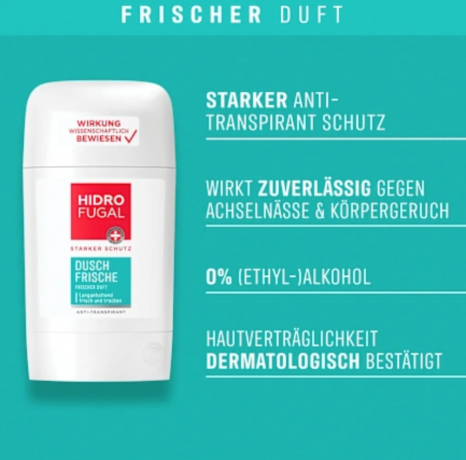 Hidrofugal Deo Stick Antitranspirant Dusch-Frische, Дезодорант-антитранспирант стик "Свежесть душа", 50 мл