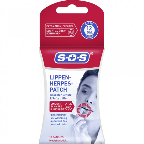 SOS Lippen-Herpes-Patch, 12 Stuck, SOS Пластыри от герпеса на губах, незаметные, можно наносить макияж поверх, 12 шт.