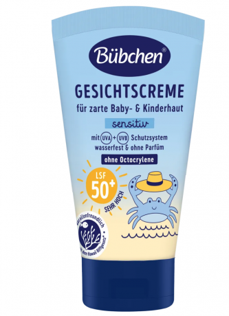 Bubchen Gesichtscreme sensitiv LSF 50+, Солнцезащитное молочко для младенцев и детей с фактором защиты SPF 50+, с витамином Е и маслом подсолнечника, водостойкое, для лица и тела, 50 мл