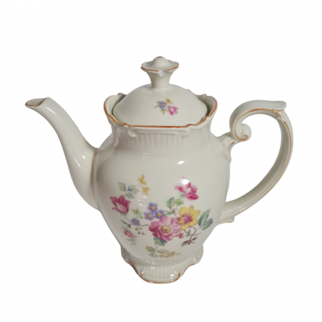 Чайник винтажный R Bavaria в кремово-розовых тонах с цветочным декором, фигурный край, фарфор, 26 см, Германия, 1960-70гг.