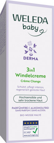 WELEDA Derma 3in1 Windelcreme Weisse Malve, 50 ml, Детский крем под подгузник Derma 3 в 1 с белой мальвой без отдушки и спирта, с рождения, 50 мл
