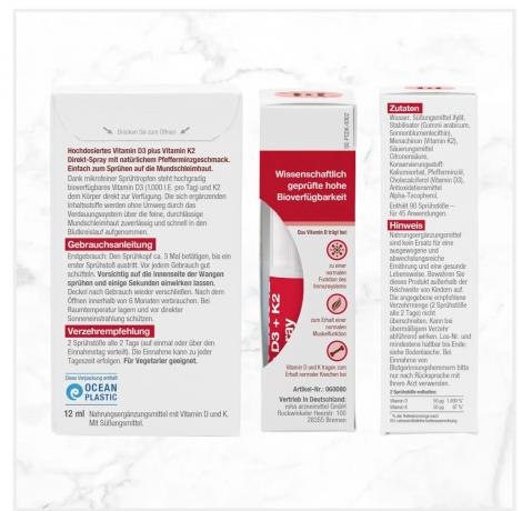 Витамин D3 + K2 BetterYou 2000 МЕ Витамин Д3 и К2 для иммунитета и костей, спрей с мятным вкусом, 12 мл