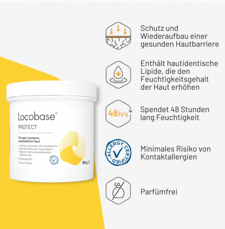Locobase Protect 350g Увлажняющий крем для сухой и чувствительной кожи лица и тела, без запаха, 48 часов увлажнения, для всей семьи, 350 г