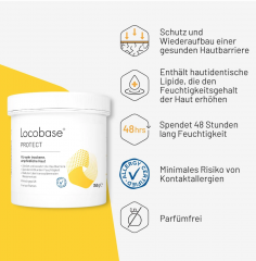 Locobase Protect 350g Увлажняющий крем для сухой и чувствительной кожи лица и тела, без запаха, 48 часов увлажнения, для всей семьи, 350 г