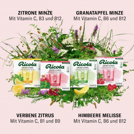 Ricola Waterdrop 12st x 4packs, растворимые кубики для напитков, с натуральными альпийскими травами и витаминами, без сахара, 12 шт x 4 упаковки 