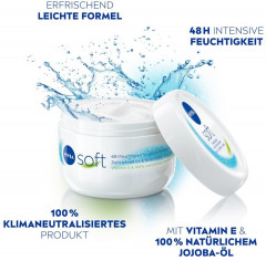 NIVEA Soft Creme, 375 ml, Нивеа Освежающий увлажняющий крем, масло жожоба и витамин E, для лица тела и рук, 375 мл