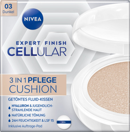 NIVEA Expert Finish Cellular 3in1 Pflege Cushion 03 Dunkel, 15 g, Нивеа кушон SPF 15 гиалуроновая кислота, витамин E, креатин 15 г