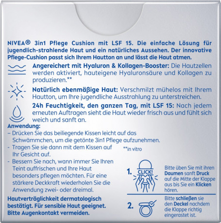 NIVEA Expert Finish Cellular 3in1 Pflege Cushion 03 Dunkel, 15 g, Нивеа кушон SPF 15 гиалуроновая кислота, витамин E, креатин 15 г