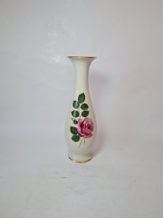 Ваза винтажная Royal KM Bavaria, белый фафор с декором и позолоченным ободком &quot;Розовая роза&quot;, 28,5 x 8см / 3,5см, Германия, 1960-70гг.