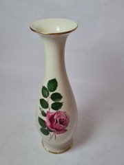 Ваза винтажная Royal KM Bavaria, белый фафор с декором и позолоченным ободком &quot;Розовая роза&quot;, 28,5 x 8см / 3,5см, Германия, 1960-70гг.