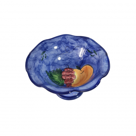 Фруктовница винтажная большая Pintado A Mano Spain, синяя с фруктовым декором, 28 x 18 см, Испания, 1970-80гг.