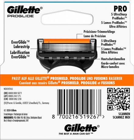 GILLETTE Rasierklingen, ProGlide, 4 St, Джилетт Сменные кассеты ProGlide для мужской бритвы, 4 шт.