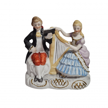 Статуэтка винтажная Dresden Im Stil "Музыканты с арфой", 12 x 5 x 12 см, Германия, 1960-1970гг.
