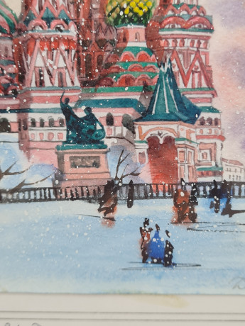 Картина винтажная Москва / Санкт-Петербург, худ. Лакустин, акварель, 21 х 26 см, Германия, 2009 г.