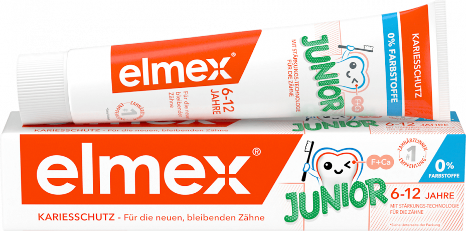 elmex Zahnpasta Kinder Junior, 6-12 Jahren, 75 ml, Детская зубная паста Junior для укрепления эмали и защиты от кариеса, 6–12 лет, 75 мл