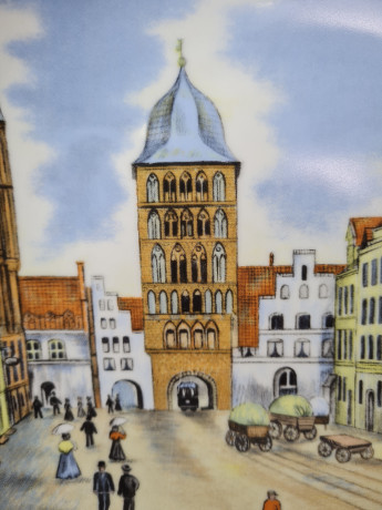 Kaiser Berg Декоративная тарелка с изображением улочек г. Любек, 24 x 3 см, Германия, 1970-80гг.