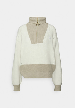 Tommy Hilfiger COLOURBLOCK HALF ZIP Jumper ecru/grey oat COLOR BLOCK HALF ZIP джемперы экрю/серый овсяный
