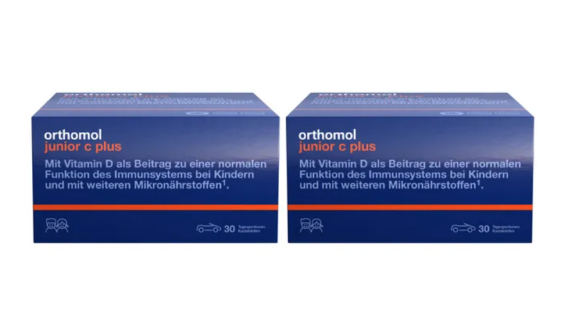 Orthomol junior C plus Kautabletten Waldfrucht 30st х 2packs, Ортомол джуниор Витамин С+ с Витамином D и кальцием, жевательные таблетки для иммунитета, здоровья, роста и развития детей с 4-х лет, со вкусом лесных ягод, 30шт х 2 упаковки