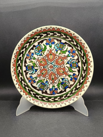 Тарелка декоративная винтажная с традиционным ярким узором, керамика, 22 см, Турция, 1970-80гг.
