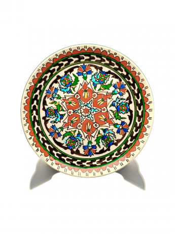 Тарелка декоративная винтажная с традиционным ярким узором, керамика, 22 см, Турция, 1970-80гг.