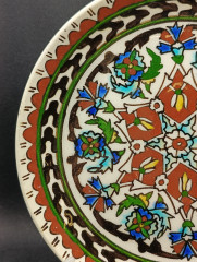Тарелка декоративная винтажная с традиционным ярким узором, керамика, 22 см, Турция, 1970-80гг.