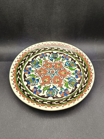 Тарелка декоративная винтажная с традиционным ярким узором, керамика, 22 см, Турция, 1970-80гг.