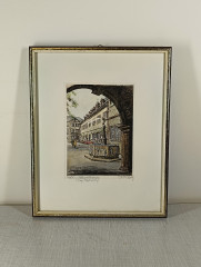 Картина винтажная &quot;Офорт Кобленц&quot;, цвет.графика, под стеклом, в раме, 32 х 26 см, Германия, 1980-90гг.