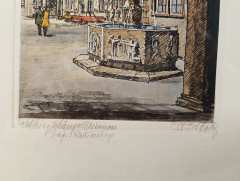 Картина винтажная &quot;Офорт Кобленц&quot;, цвет.графика, под стеклом, в раме, 32 х 26 см, Германия, 1980-90гг.