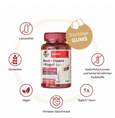 Doppelherz aktiv Haut + Haare + Nagel Gums 210g, Комплекс с цинком, биотином и витамином С для поддержанию нормального состояния кожи, волос и ногтей, 60 жевательных таблеток